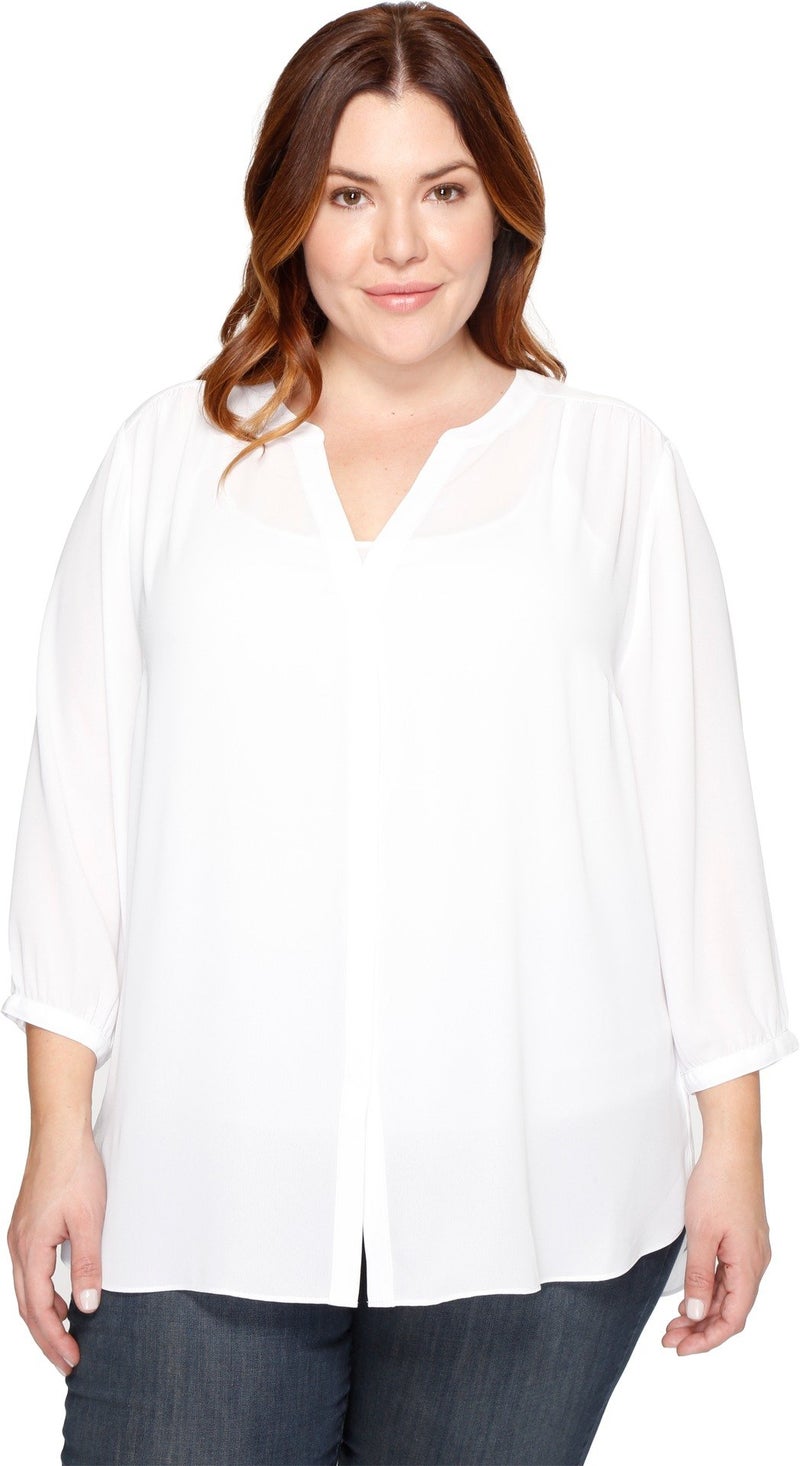 NYDJ Women's Plus Size Three-Quarter Sleeve Pintuck Blouse | Classic Lightweight Top, Optic White, 1X - Image 4